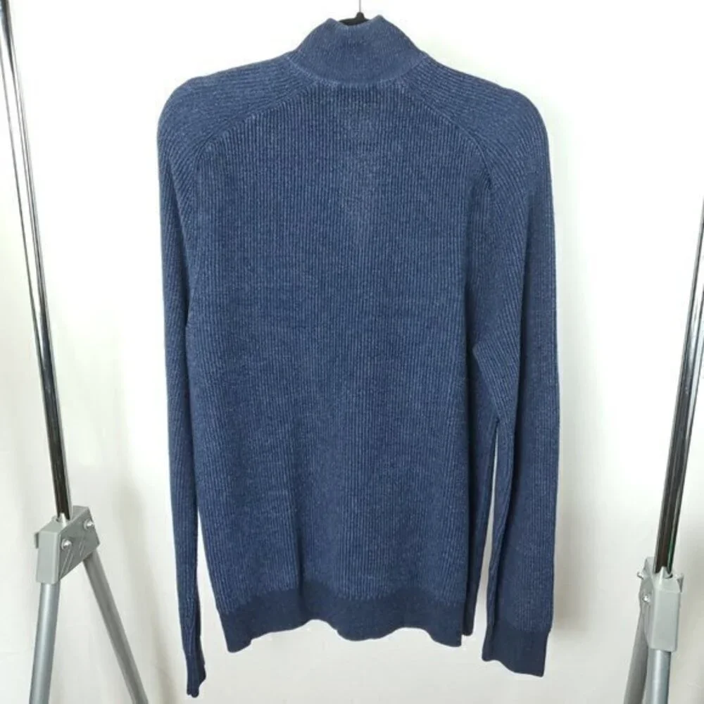 Men's Express 100% Cotton Quarter Zip Rib Raglan Sleeve Sweater Large Blue